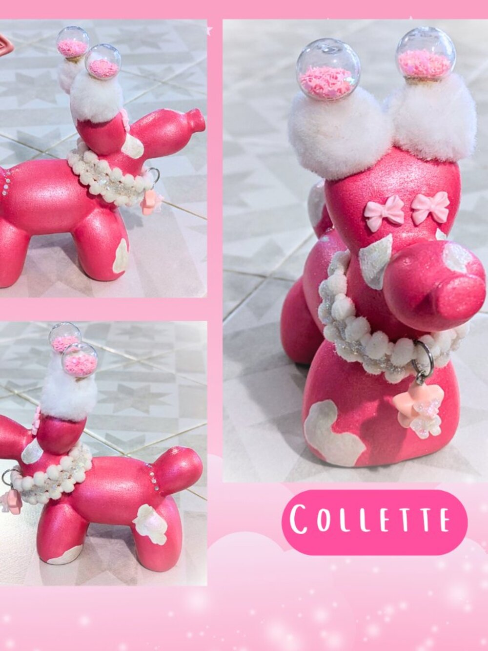 OOAK Handmade Pink Clown Dog Figurine Creepy Cute Art Kawaii Coquette Decor